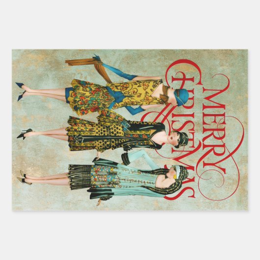 ヴィンテージ1930の女性のクリスマスグリーティング ラッピングペーパーシート (正面3)