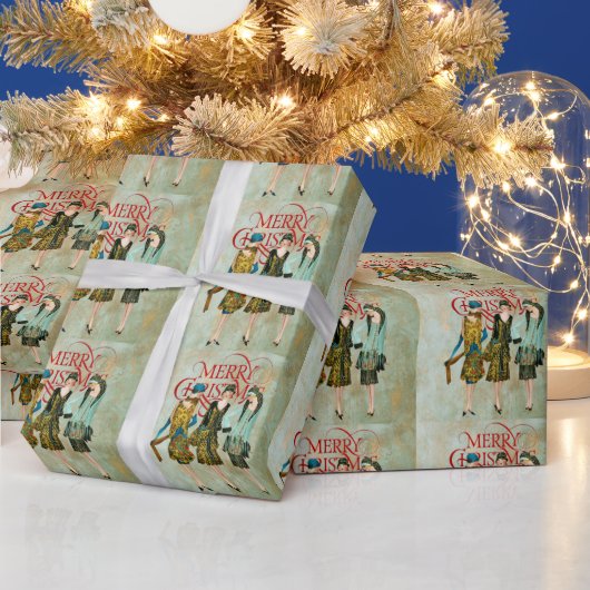 ヴィンテージ1930の女性のクリスマスグリーティング ラッピングペーパー (クリスマス)