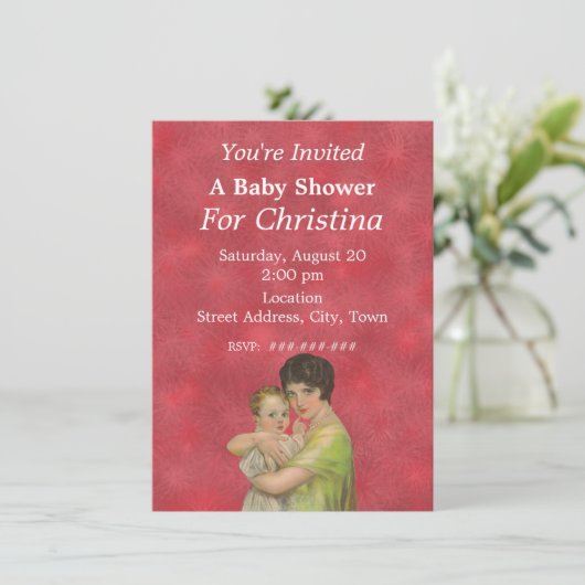 ヴィンテージ1930の母親が子供の赤ちゃんシャワーを保持 招待状 (スタンド正面)