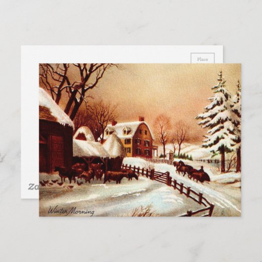ヴィンテージ1930年代の冬のカントリーシーン ポストカード (正面/裏面)