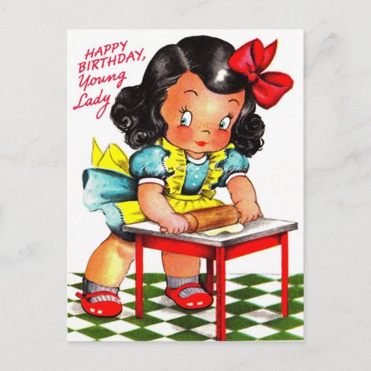 ヴィンテージ1930年代ハッピーバースデーヤング・レディ ポストカード (正面)