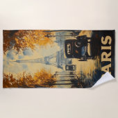 ヴィンテージ1930年代パリ旅行ポスターエッフェルタワー ビーチタオル (正面)