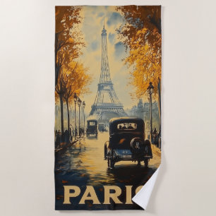 ヴィンテージ1930年代パリ旅行ポスターエッフェルタワー ビーチタオル