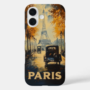 ヴィンテージ1930年代パリ旅行ポスターエッフェルタワー iPhone 16ケース