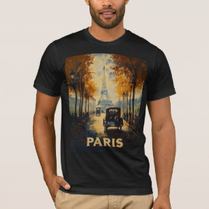 ヴィンテージ1930年代パリ旅行ポスターエッフェルタワー Tシャツ