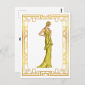 ヴィンテージ1930年代ファッション金ゴールドハリウッドガウンアート ポストカード (正面/裏面)