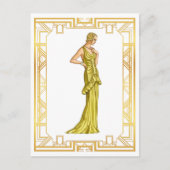 ヴィンテージ1930年代ファッション金ゴールドハリウッドガウンアート ポストカード (正面)