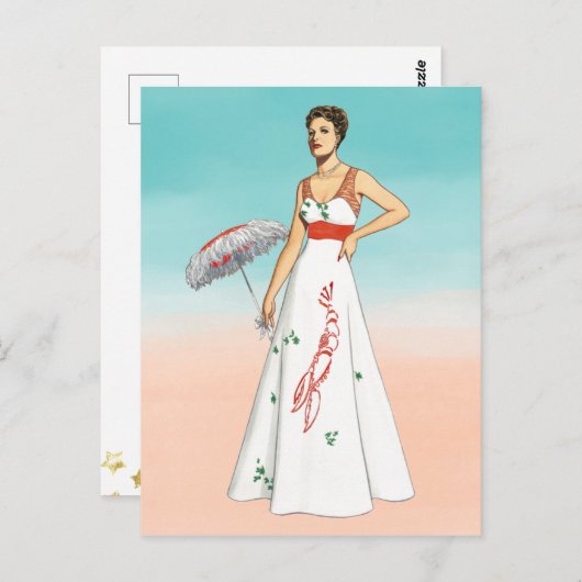 ヴィンテージ1930年代レトロロブスタードレスファッションアート ポストカード (正面/裏面)