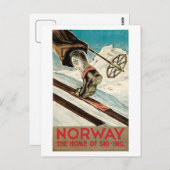 ヴィンテージ1930sノルウェーのスキー旅行広告 ポストカード (正面/裏面)