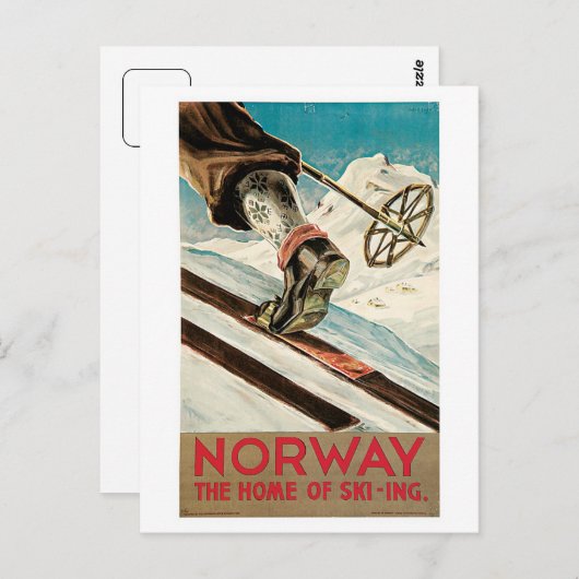ヴィンテージ1930sノルウェーのスキー旅行広告 ポストカード (正面/裏面)