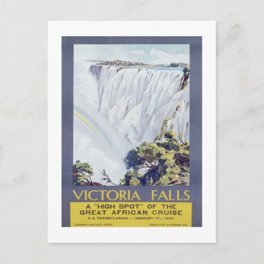 ヴィンテージ1931クナード線ビクトリア滝トラベルポス ポストカード (正面)