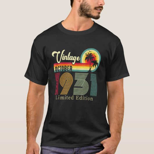 ヴィンテージ1931年10月誕生日オンビーチ91日 Tシャツ (正面)