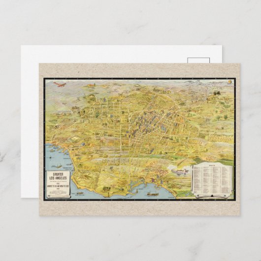 ヴィンテージ1932素晴らしロサンゼルス復元地図 ポストカード (正面/裏面)