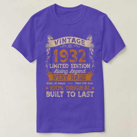 ヴィンテージ1932 90誕生日ギフト90歳の制限 Tシャツ (デザイン正面)