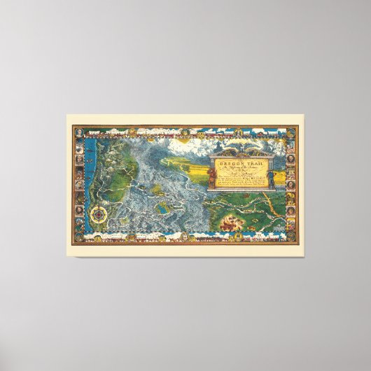 ヴィンテージ1932 Oregon Trail Restored Extra Large Map キャンバスプリント (正面)