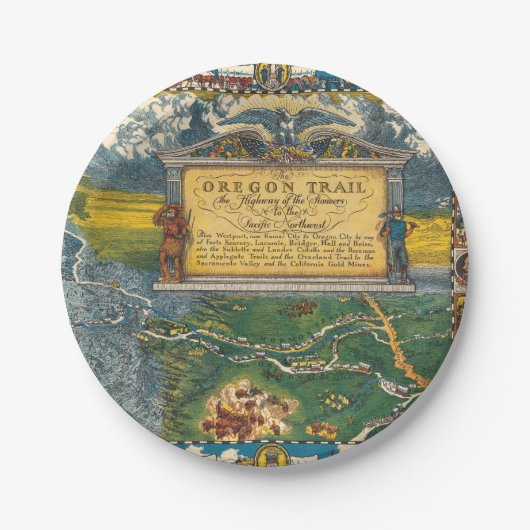 ヴィンテージ1932 Oregon Trail Restored Map ペーパープレート (正面)