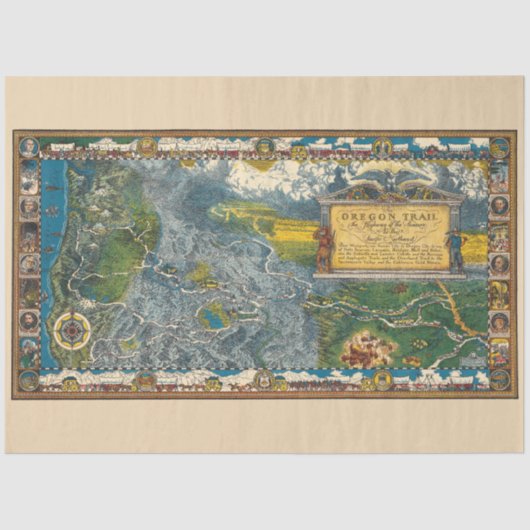 ヴィンテージ1932 Oregon Trail Restored Map Decopage 薄葉紙 (正面)