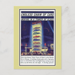 ヴィンテージ1933 Chicago Expo Nash car tower of glass ポストカード