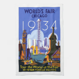 ヴィンテージ1934 World's Fair, Chicago travel poster, キッチンタオル