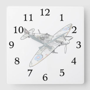ヴィンテージ1936スピットファイア戦闘機迷彩 スクエア壁時計