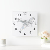 ヴィンテージ1936スピットファイヤー航空機カモフラージュ スクエア壁時計 (ホーム)