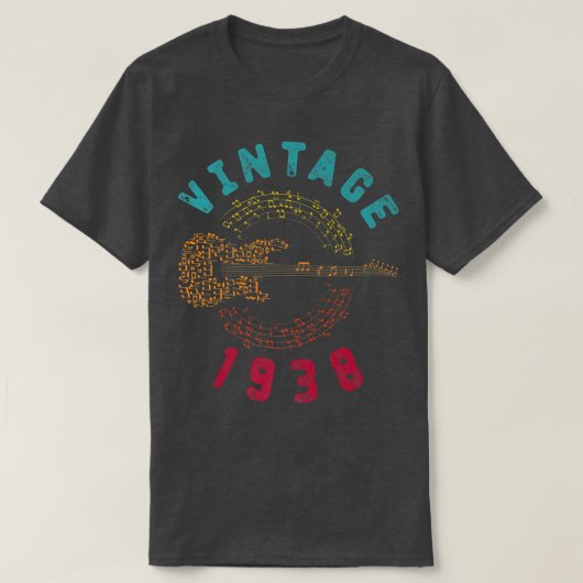 ヴィンテージ1938誕生日限定版ギター音楽 Tシャツ (デザイン正面)