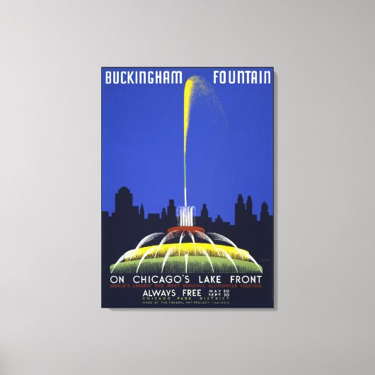 ヴィンテージ1939 Poster, Chicago's Buckingham Fountain キャンバスプリント (正面)