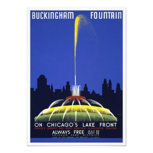 ヴィンテージ1939 Poster, Chicago's Buckingham Fountain フォトプリント (正面)