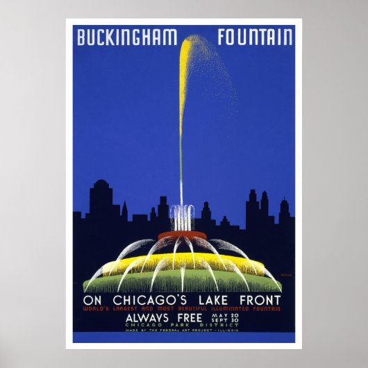 ヴィンテージ1939 Poster, Chicago's Buckingham Fountain ポスター (正面)