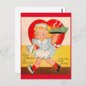 ヴィンテージ1940のウェイトレスバレンタイン ポストカード (正面/裏面)