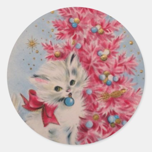 ヴィンテージ1940クリスマスキャット ラウンドシール (正面)