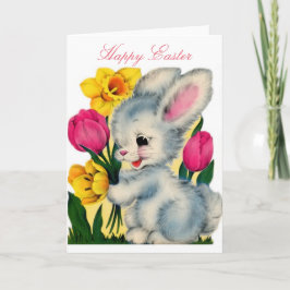 ヴィンテージ1940年代イースターバニーウサギ花付き シーズンカード