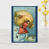 ヴィンテージ1940年代クリスマスサンタクロースカスタムメッセージ カード (黄色い花)