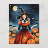 ヴィンテージ1940年代ハロウィーンかわいい魔女 ポストカード (正面)