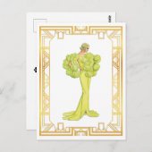 ヴィンテージ1940年代ファッションライムハリウッドガウンアート ポストカード (正面/裏面)