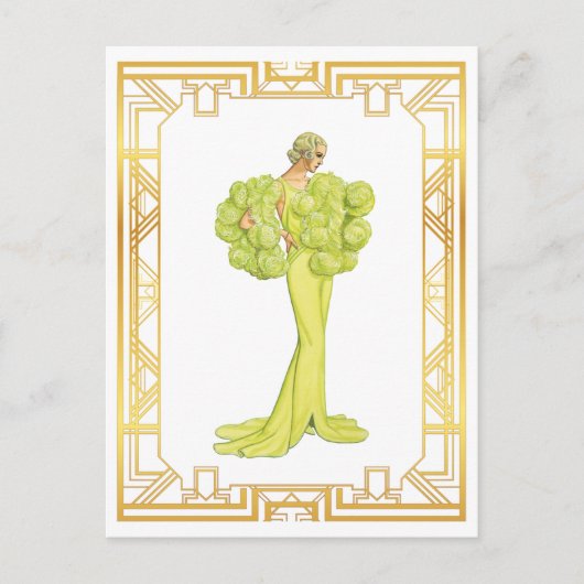 ヴィンテージ1940年代ファッションライムハリウッドガウンアート ポストカード (正面)