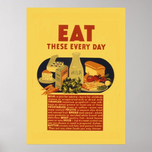 ヴィンテージ1940年代ヘルシーフードスクール ポスター (正面)