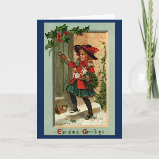 ヴィンテージ1940年代レトロクリスマスガール カード (正面)