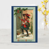 ヴィンテージ1940年代レトロクリスマスガール カード (黄色い花)