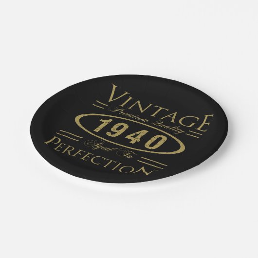 ヴィンテージ1940 80誕生日プレミアム品質 ペーパープレート (アングル)