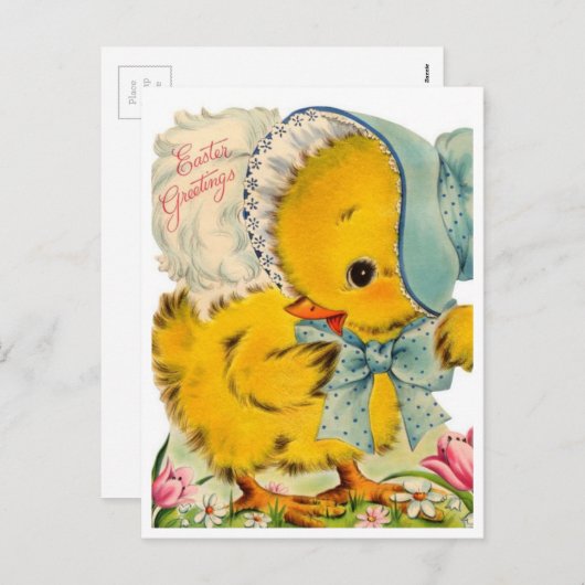 ヴィンテージ1940sイースターグリーティングベビーシック シーズンポストカード (正面/裏面)