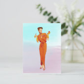 ヴィンテージ1940sレトロオレンジファッションイラストレーション ポストカード (スタンド正面)