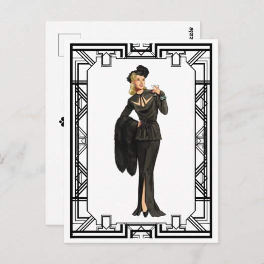 ヴィンテージ1940sレトロブラック切り出しドレスポスター ポストカード (正面/裏面)