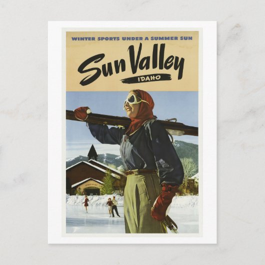 ヴィンテージ1940s Sun Valley Idaho USAスキー旅行ポスト ポストカード (正面)