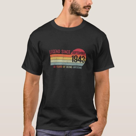 ヴィンテージ1943年9月以来80誕生日デコール伝説 Tシャツ (正面)