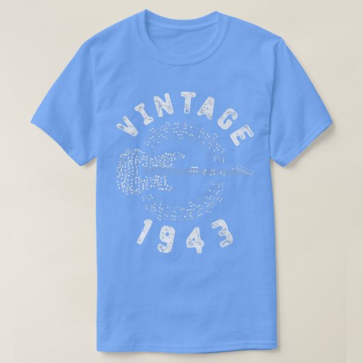 ヴィンテージ1943誕生日限定版ギター音楽 Tシャツ (デザイン正面)