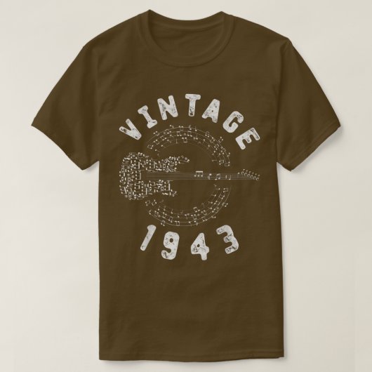 ヴィンテージ1943誕生日限定版ギター音楽 Tシャツ (デザイン正面)