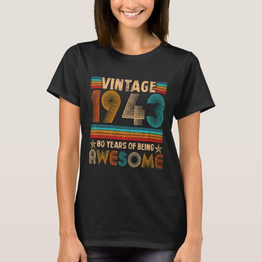 ヴィンテージ1943 80誕生日ギフト男性女性80年 Tシャツ (正面)