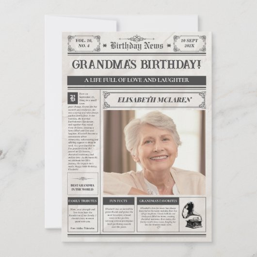 ヴィンテージ1945年新聞第80回誕生日ポスター シーズンカード (正面)