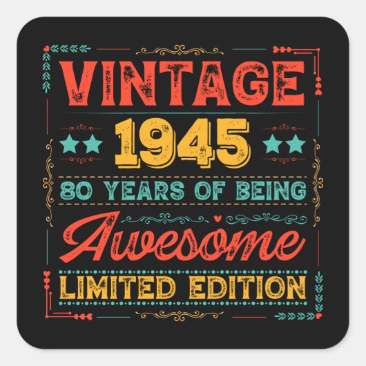 ヴィンテージ1945年1945年80誕生日80年 スクエアシール (正面)